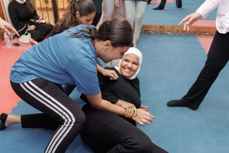 Palestinian girls gather to train in jiu jitsu in the refugee camp of Bourj el Barajneh in South Beirut.