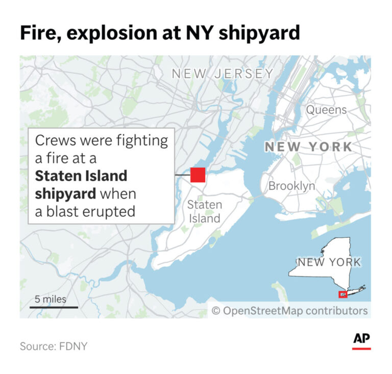 A blast at a shipyard on New York's Staten Island Friday injured several people, fire officials say.