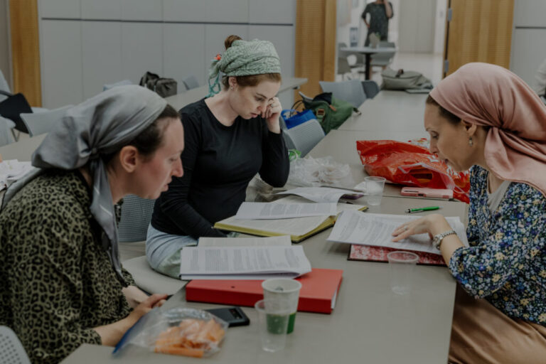 May 25, 2026, Ra’anana, Israel - Students at Matan – The Sadie Rennert Women’s Institute for Torah Studies sit in small study groups during a women’s Torah class.