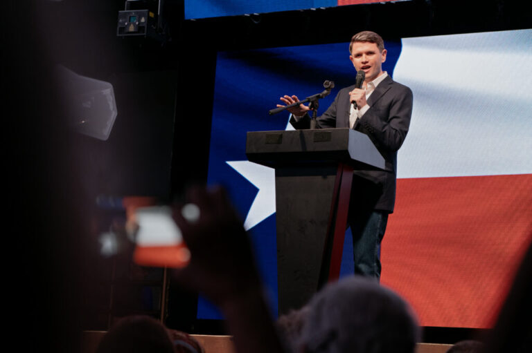 Democratic senate candidate James Talarico speaks at a rally on May 27 in Houston.