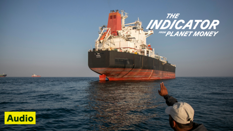 A ship remains anchored in the Strait of Hormuz