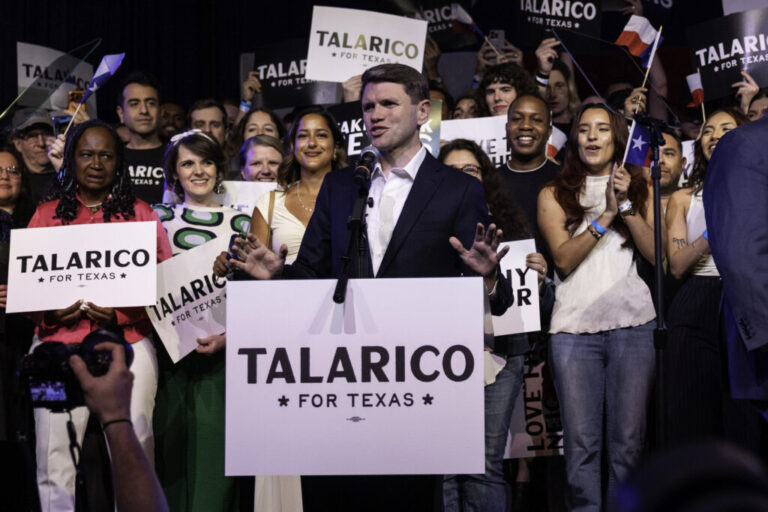 Texas Senate candidate James Talarico addresses supporters on election night in Austin, Texas.