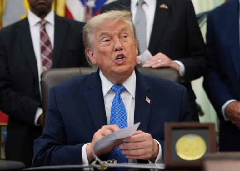 President Donald Trump speaks in the Oval Office of the White House, Friday, June 26, 2026, in Washington.