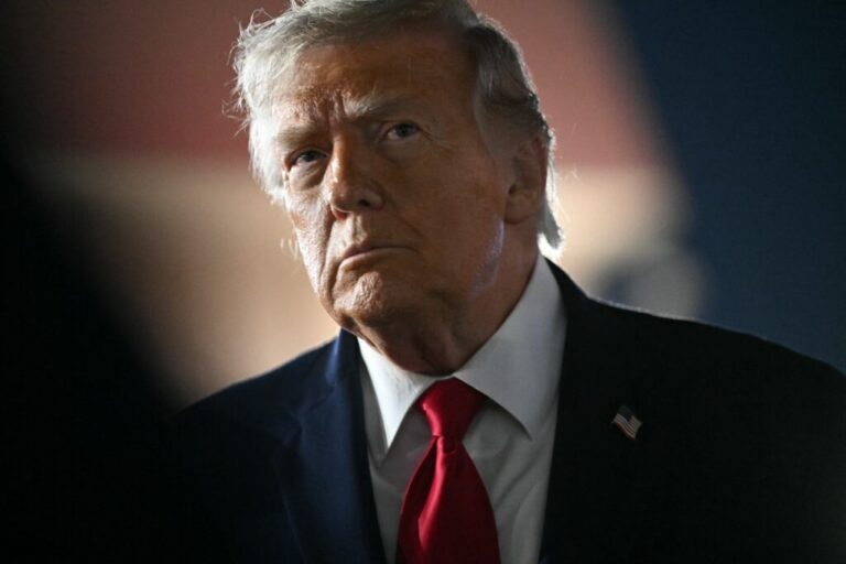 President Trump speaks to the press before boarding Air Force One prior to departure from John F. Kennedy International Airport in New York.