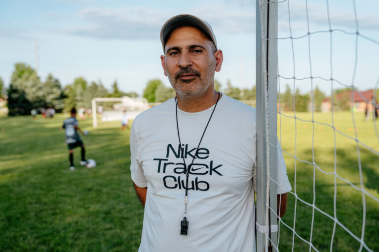 Dearborn, MI - June 11, 2026: Director of Michigan FC, Abbas Alwishah, 44, poses for a portrait during a Michigan FC practice in Dearborn, MI. (Photo by Nick Hagen for NPR)