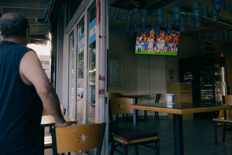 Rio De La Plata Bakery Shop at 94-65 Corona Avenue welcomes customers of the neighborhood and plays Argentinian national soccer matches in Queens, New York, U.S., on Sunday, June 7, 2026. CREDIT: José A. Alvarado Jr. for NPR, @josealvarado