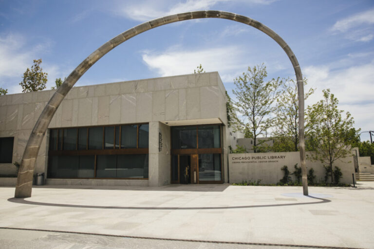 A new branch of the Chicago Public Library has been built near the entrance to the campus.