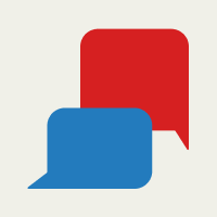 A small icon combining blue and red dialogue bubbles