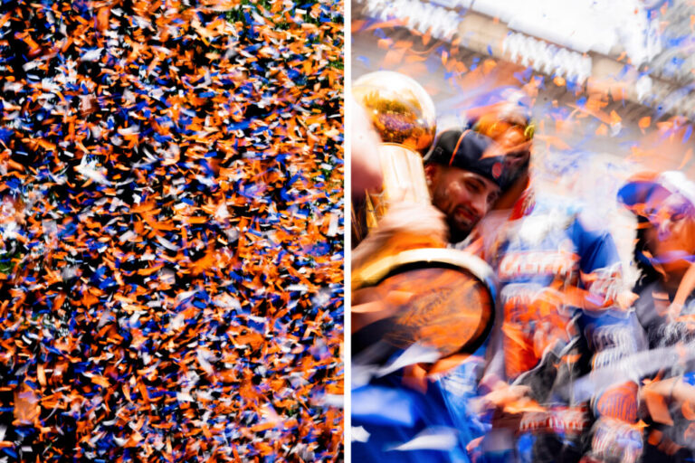 Jose Alvarado of The New York Knicks celebrates winning the 2026 NBA Championship during a ticker tape parade at City Hall.