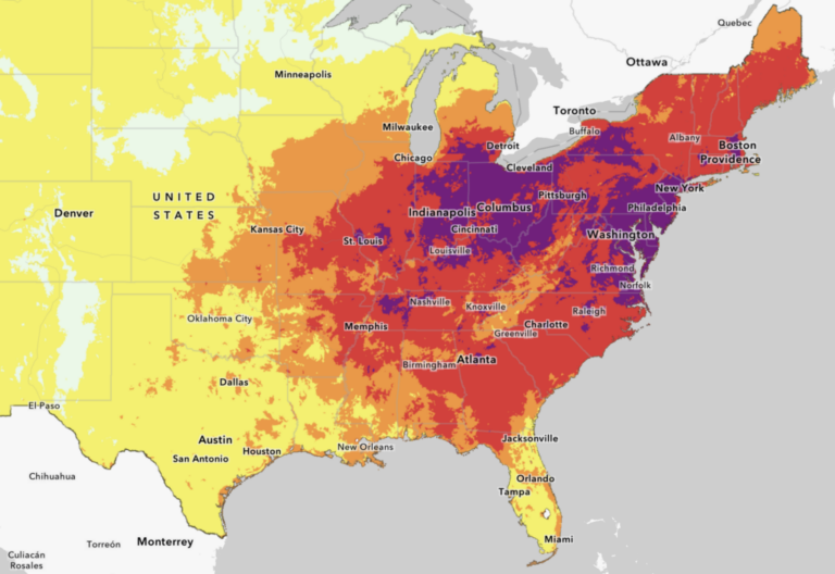 A map from the National Integrated Heat Health Information System shows a much of the eastern U.S. in the grip of a heat dome.