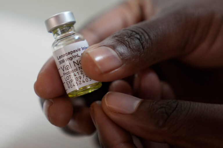 A pharmacist holds a vial of lenacapavir, at the Desmond Tutu Health Foundation's Masiphumelele Research Site, in Cape Town, South Africa, July 23, 2024.