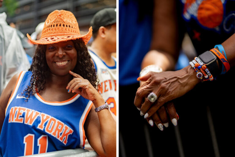 Tamika Charles poses for a portrait at the The New York Knicks ticker tape parade at City Hall.