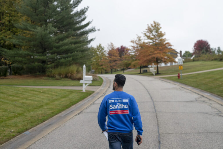 Vikramjit Sandhu, a small business owner and former Merchant Navy officer, campaigns door-to-door in Richfield, Ohio, in October 2023. As one of the first Sikh-American candidates in the area, his campaign reflects the growing engagement of the Sikh community in local politics. Sandhu won the Richfield Township Fiscal Officer election with 64% of the vote and is now preparing to run for state representative in Ohio's 35th District.