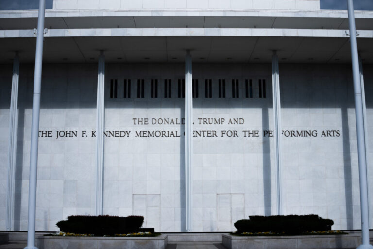 The facade of the John F. Kennedy Center for the Performing Arts is seen June 6, 2026, in Washington.