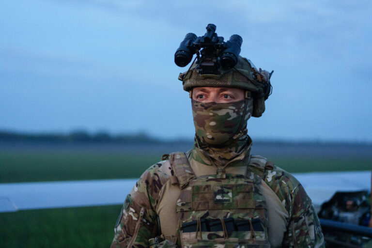 Call sign Charli, commander of the First Center of Unmanned Systems posing for portrait in undisclosed location in Ukraine on May 21, 2025