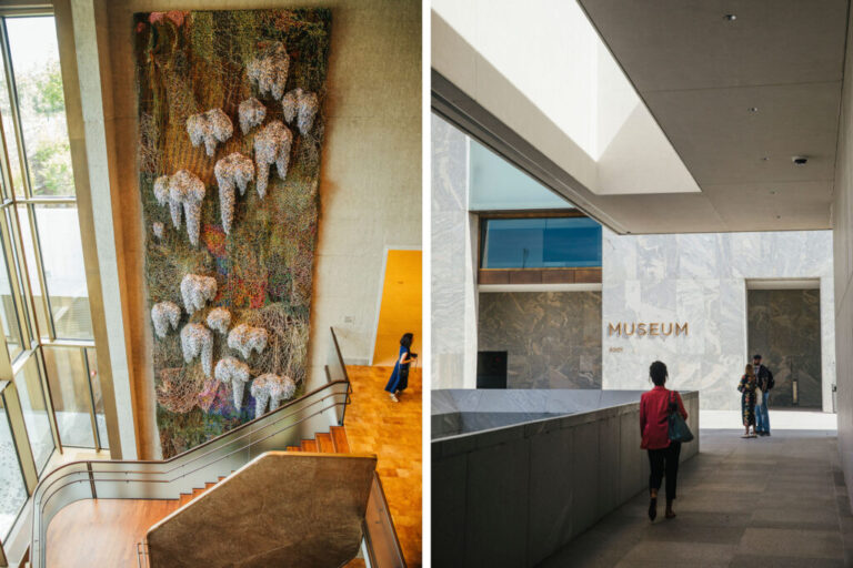 Visitors pass through the center; artist Nick Cave’s