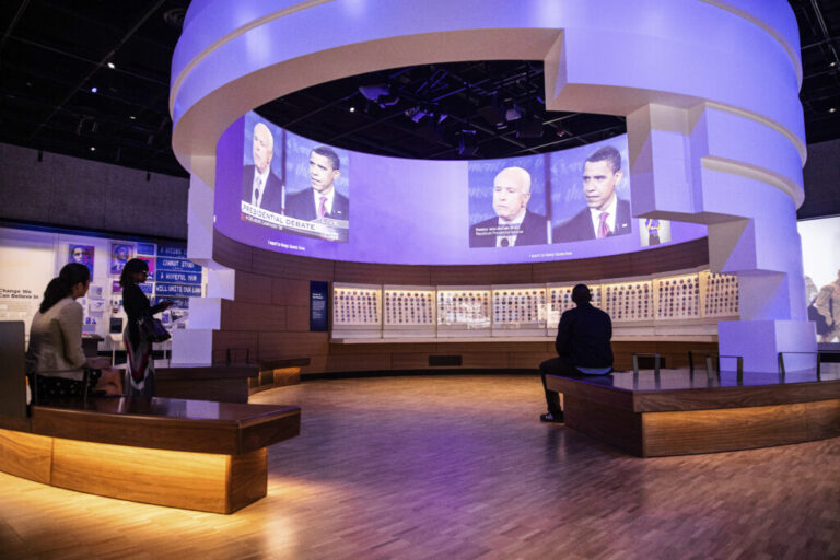 One exhibit in the center recalls Obama's improbable 2008 victory against John McCain.