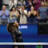 Serena Williams acknowledges fans during the first round of the US Open.
