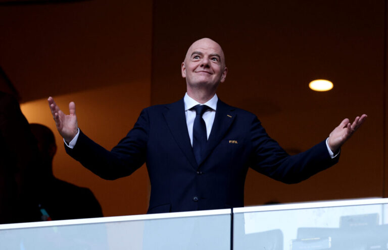 FIFA President Gianni Infantino attends a World Cup match between Netherlands and Morocco at Monterrey Stadium, in Guadalupe, Mexico, on June 29, 2026.