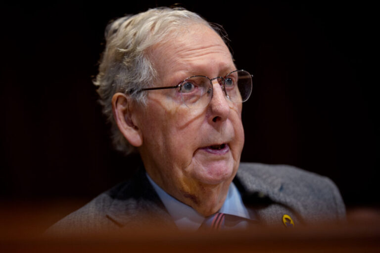 Sen. Mitch McConnell speaks during a Senate Appropriations Subcommittee hearing in December. The Kentucky Republican was hospitalized in June, and his staff has shared scant details about why.