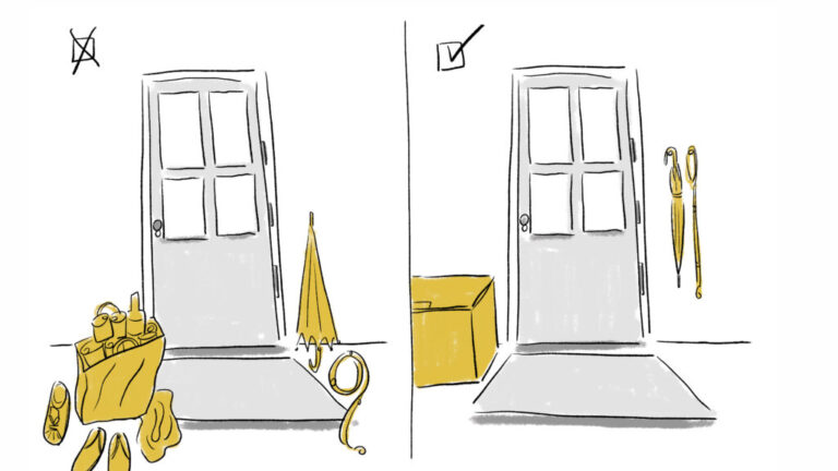 The door on the left has clutter and an