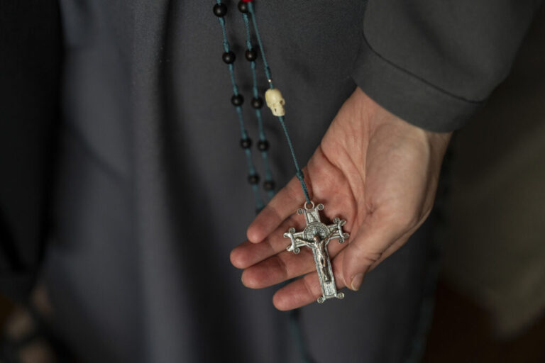 Sister Danielle Lussier holds her rosary. Mt. Sterling, Ky. April 27, 2026. Natosha Via for NPR.