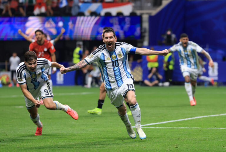 Lionel Messi #10 of Argentina celebrates scoring his team's second goal during their World Cup match against Egypt in Atlanta on Tuesday.