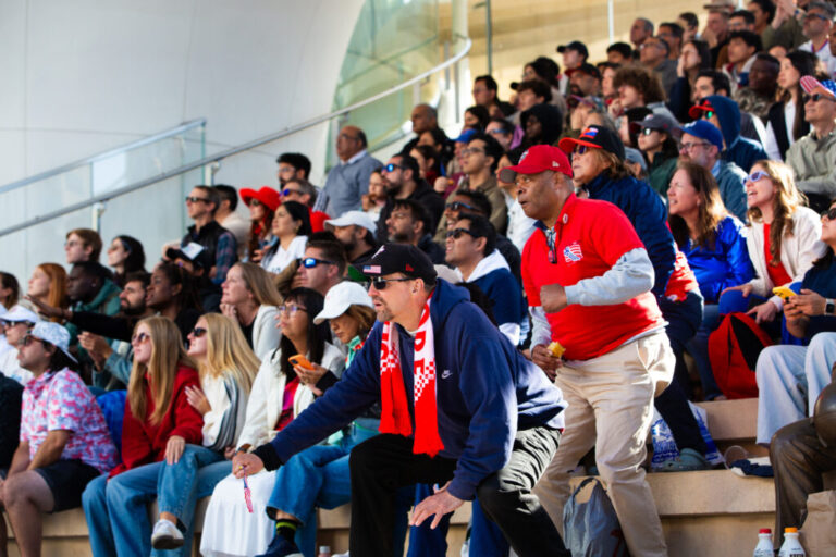 USA men’s national soccer team fans watch in suspense during a watch party at Thrive City in San Francisco.