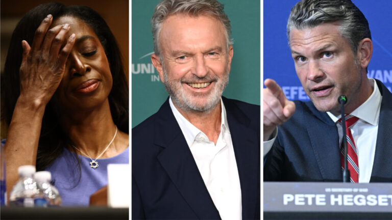 From left: Erica Schwartz, Sam Neill, Pete Hegseth.