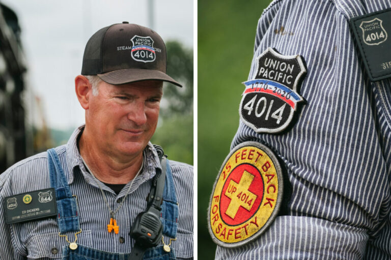 Ed Dickens, the senior manager of Union Pacific Heritage Operations, is seen speaking during an interview during a stop for the Union Pacific Big Boy No. 4014 in Philadelphia.