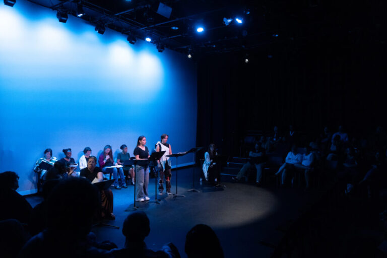The New Harmony Project (NHP) has received multiple NEA grants over the years. Executive artistic director Jenni Werner wrote an open letter in response to controversial new guidelines for grantees. Pictured: NHP's PlayFest Indy reading of Wet by Aurora Real de Asua in September, 2024.