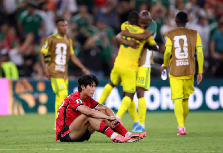 Seol Young-woo (#22) of South Korea reacts after his team's 0-1 loss to South Africa at the 2026 World Cup on June 2 in Guadalupe, Mexico.