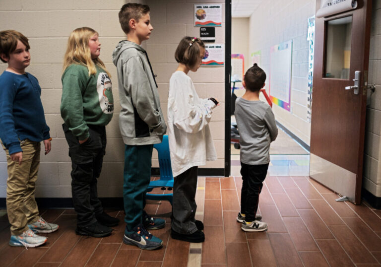 Kellen Hedler leads his fellow classmates at Frontier Elementary School near Oklahoma City. Kellen has Down syndrome, a genetic condition that causes a range of physical and developmental challenges.