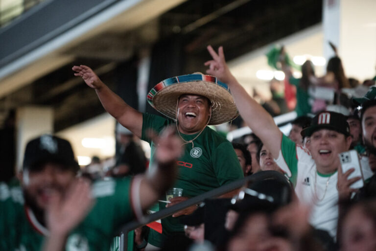 Mexico fans cheer their team during the Tuesday, June 30 game against Ecuador at a watch party hosted by Frontwave Arena in Oceanside, Calif.
