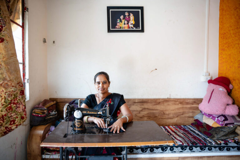 32 year old Pooja Gawali's family moved into the newly designed settlement called Swapnapurti, meaning 'a dream fulfilled' in 2022. It helped give her much needed privacy. She began taking on a hobby--her sewing machine occupies pride of place in her living room.