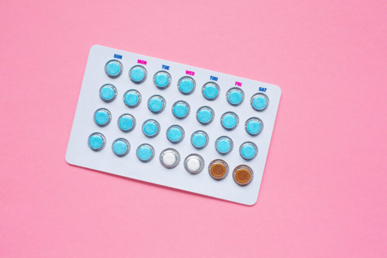 Birth control pills pack. Prescription medicine that contain female hormones like estrogen and progestin to prevent pregnancy.
