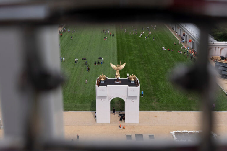 A mock-up of President Trump's proposed triumphal, pictured during the state fair on D.C.'s National Mall in June.