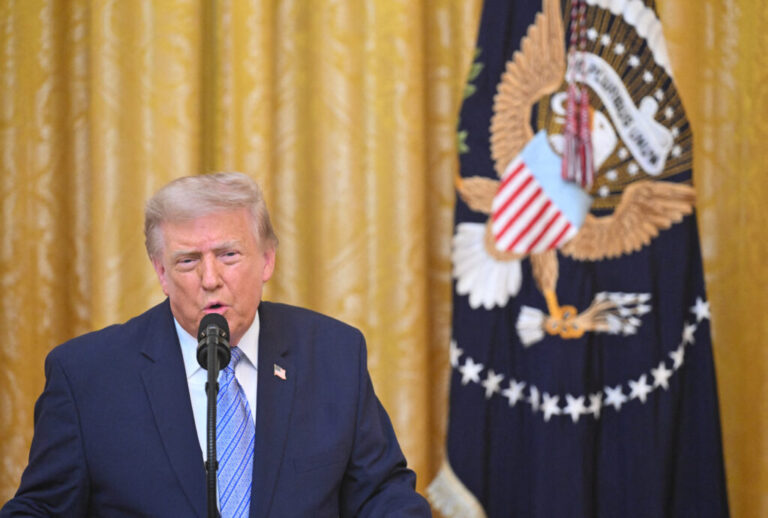 President Trump addresses the nation from the East Room of the White House.