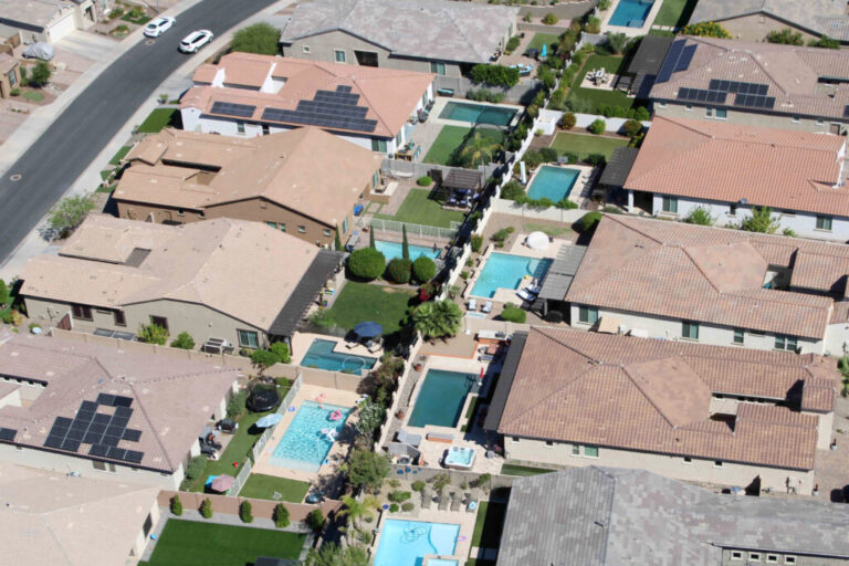 An aerial photo of homes in Phoenix, Arizona on March 26, 2026.