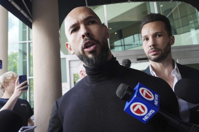 Andrew and Tristan Tate speak to media after arriving in Florida.