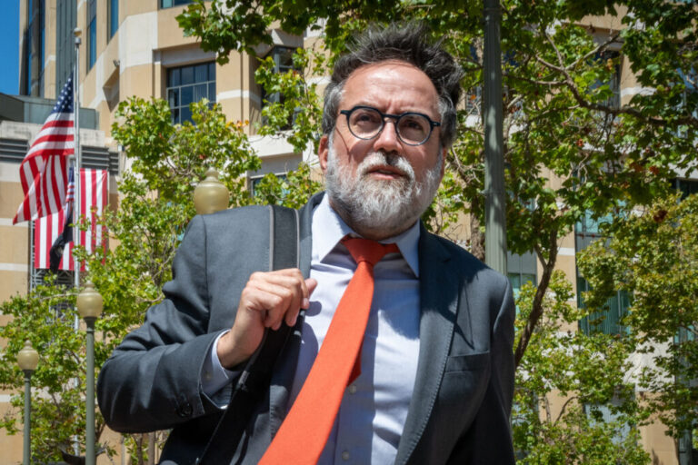 Former Meta engineer Arturo Bejar leaves the Ronald V. Dellums Federal Building & United States Courthouse as Meta is on trial over social media addiction in Oakland, California, on August 19, 2026.