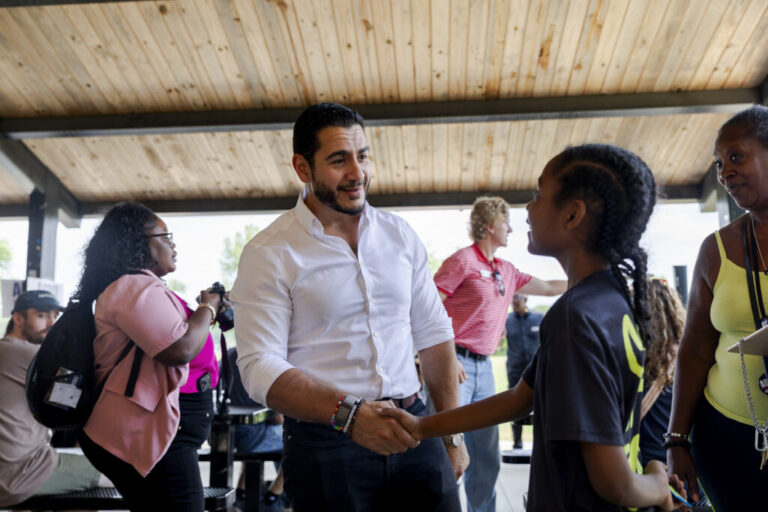 Dr. Abdul El-Sayed, the Michigan Democratic Senate candidate meets with voters and supporters in Rouge Park on July 26, 2026 in Detroit, Mich.