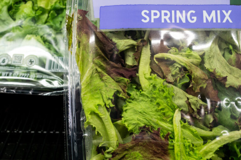Spinach is displayed for sale on shelves at a Target store on July 23, 2026 in Austin, Texas.