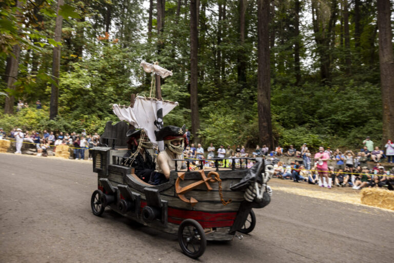 Racers during the first heat of the day at the 27th Portland Adult Soap Box Derby on August 15, 2026 in Portland, Ore.