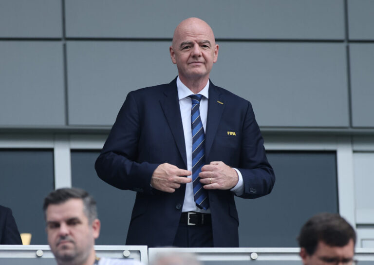 FIFA President Gianni Infantino looks on prior to the FIFA Club World Cup 2025 quarter final match between Fluminense FC and Al Hilal at Camping World Stadium in Orlando, Fl., on July 4, 2025.