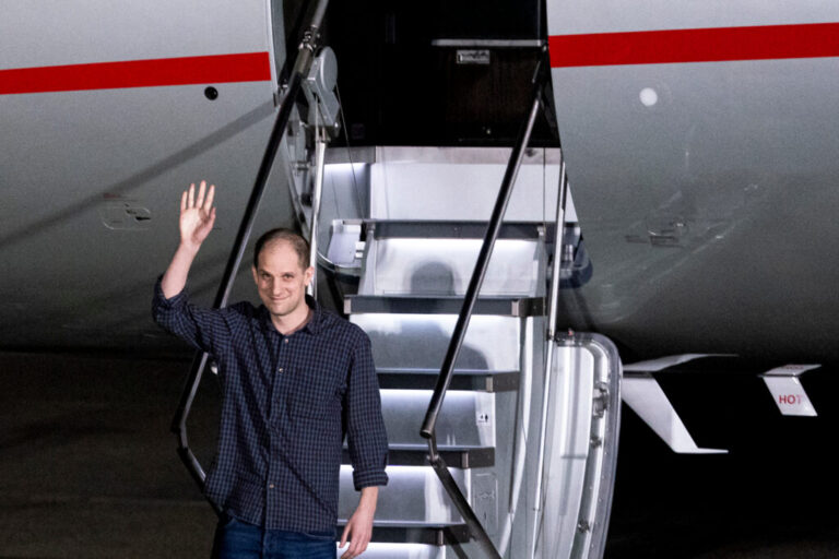 Journalist Evan Gershkovich arrives at Joint Base Andrews, Maryland, US, on Thursday, Aug 1.