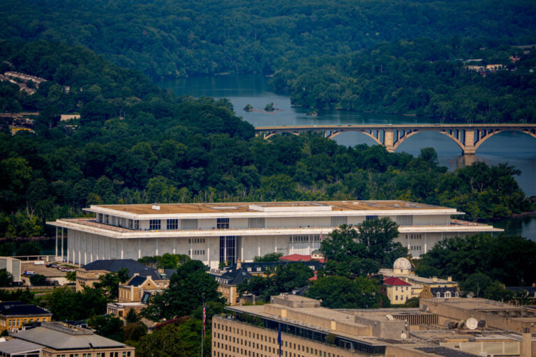 Washington, D.C.'s Kennedy Center, as seen from the Washington Monument, on Aug. 10.