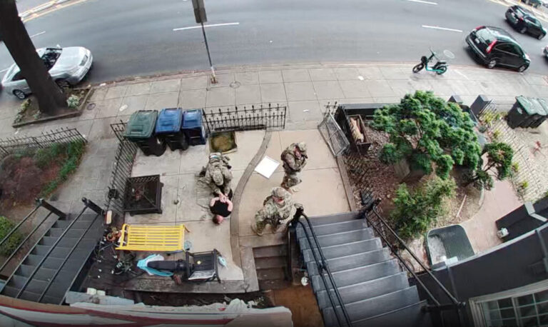 Ring video shows veteran Anna King being detained by National Guard troops.