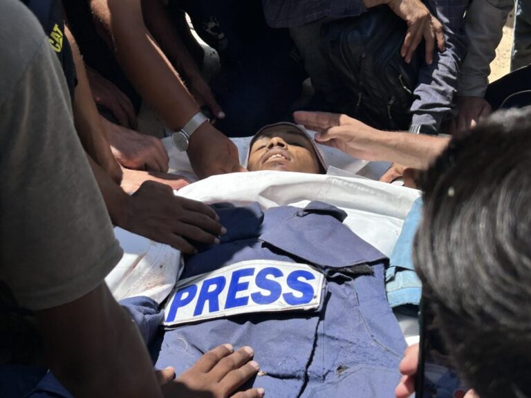 This photo taken Aug. 25, 2025 shows the aftermath of Israeli strikes on Nasser Hospital that killed 22 people, including five journalists working for international media.