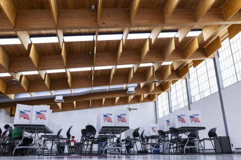 Voters cast ballots Tuesday at the Copland Center in Wyandotte, Mich.